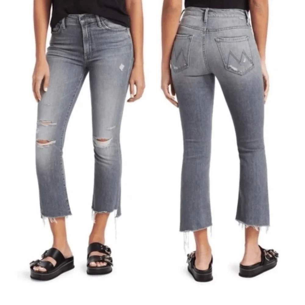 MOTHER The Insider Crop Step Fray Jeans Ace Of Spades Raw Hem Distressed Size 30